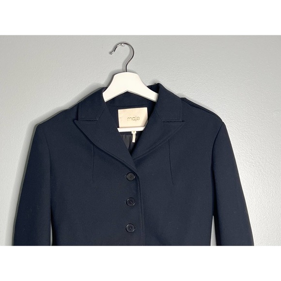 {Maje} 🔷 Black Via Cropped Belted Military Style Blazer - Picture 3 of 9